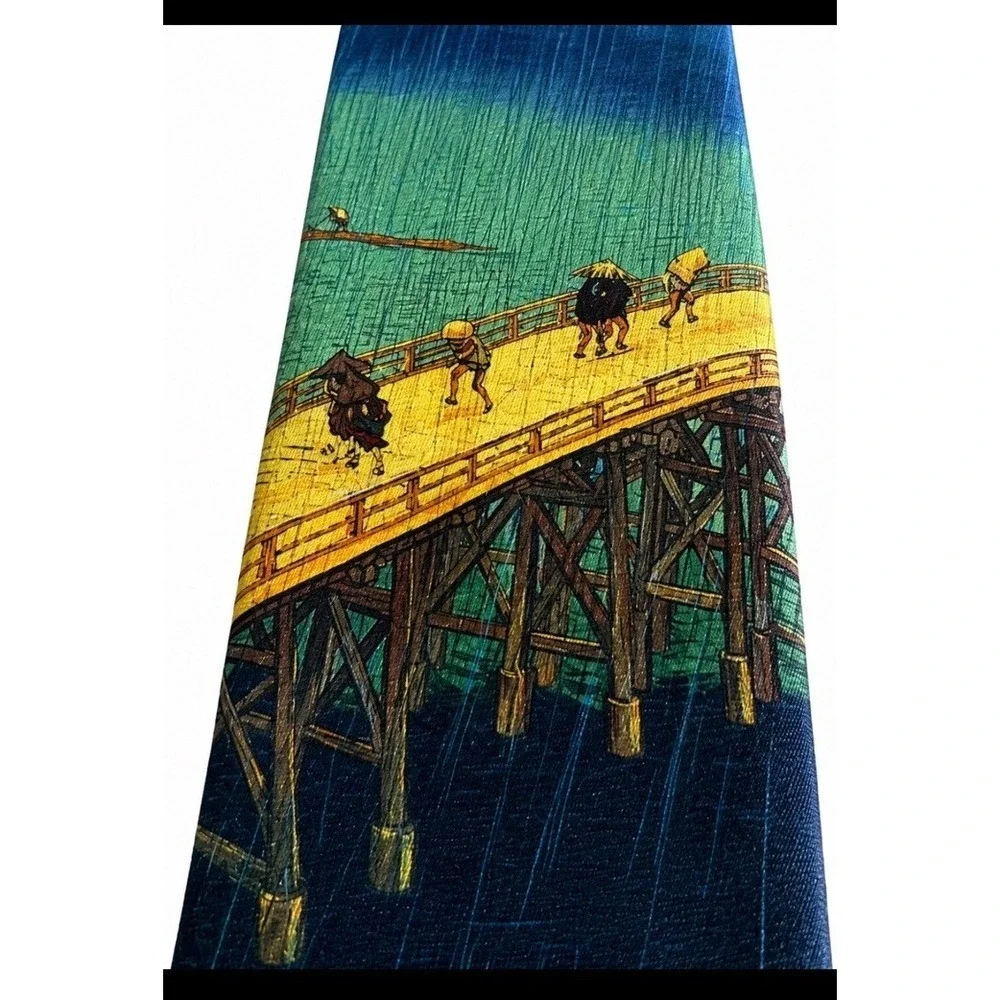 Ralph Marlin Vincent Van Gogh Artist The Bridge Painting Novelty Tie Vintage1990